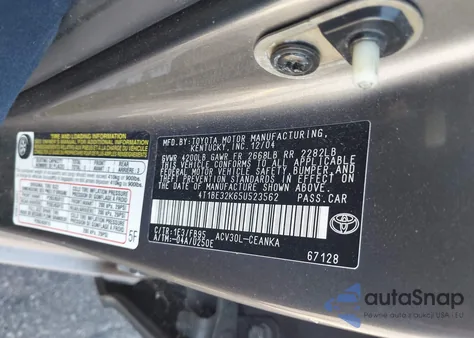 2005 Toyota Camry Le from USA, damaged, VIN 4T1BE32K65U523562